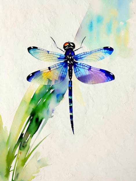 Photo watercolor dragonfly painting artistic illustration art reproduction