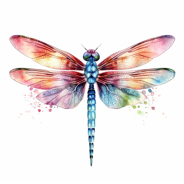 Watercolor dragonfly on a white background.