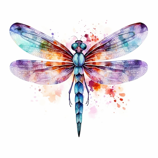 Watercolor dragonfly on a white background