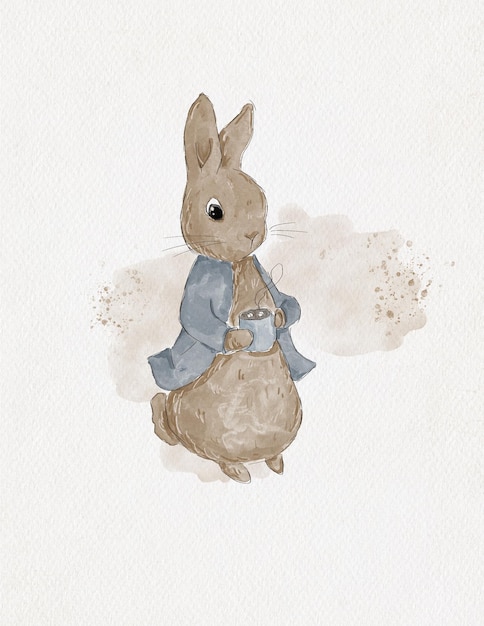 Foto disegno ad acquerello su un tema autunnale, peter rabbit, cartolina ad acquerello