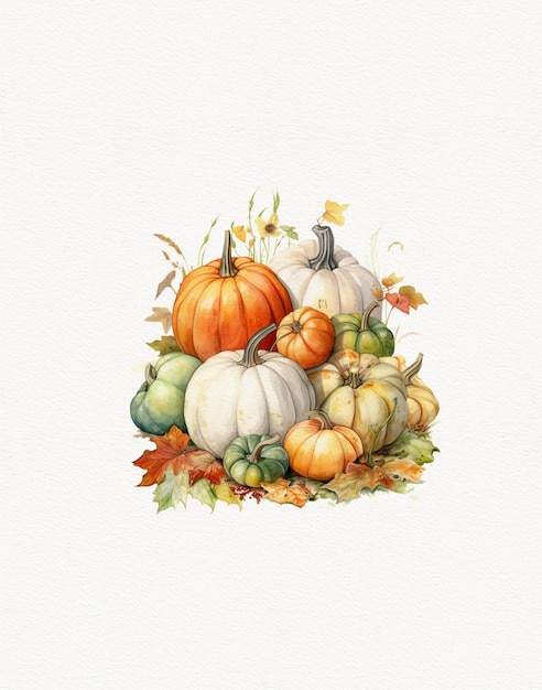 watercolor drawing of autumn vegetables pumpkin thanksgiving day