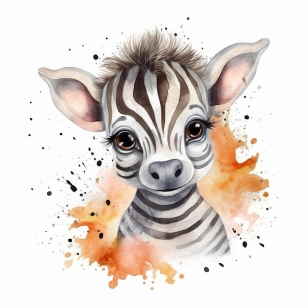 Watercolor drawing of a baby zebra