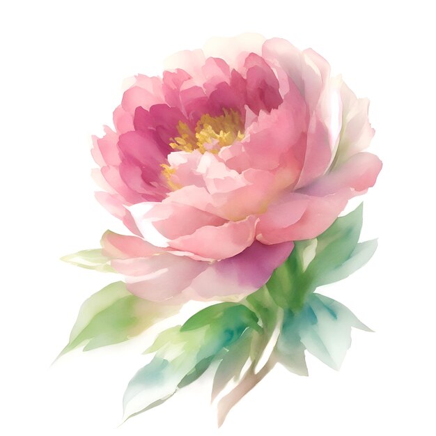 Foto disegno ad acquerello di una bellissima peonia su bianco pittura ad acquarello di una peonia rosa