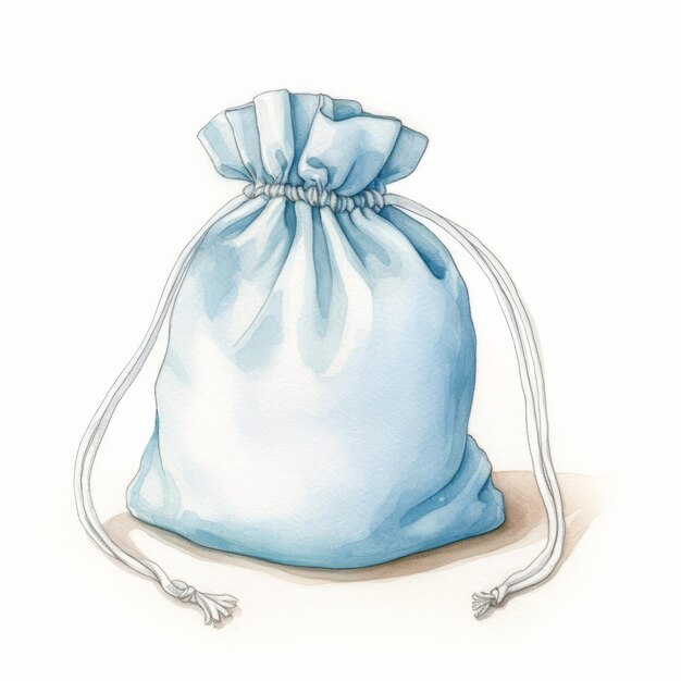 Watercolor Drawing Of Blue Drawstring Bag Illustration