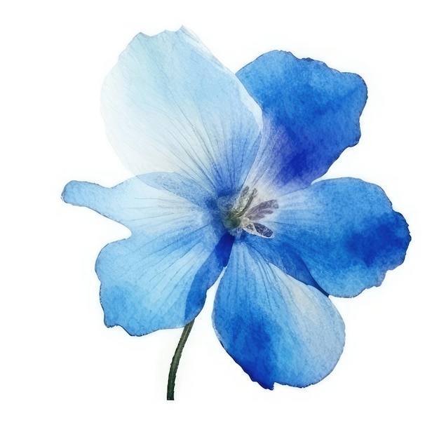 A watercolor drawing of a blue flower