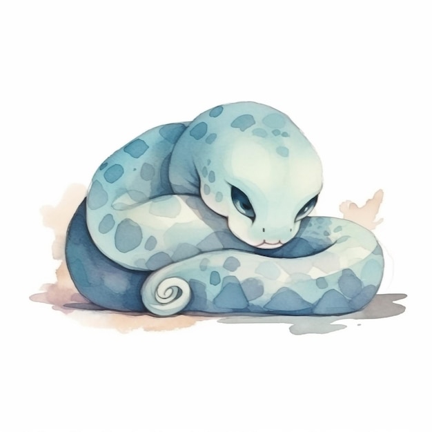 A watercolor drawing of a blue snake.