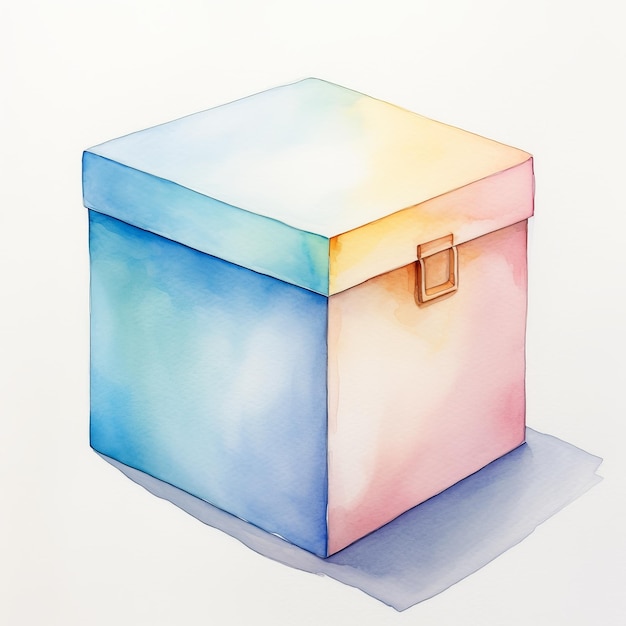 Watercolor Drawing Of A Box On Plain White Background