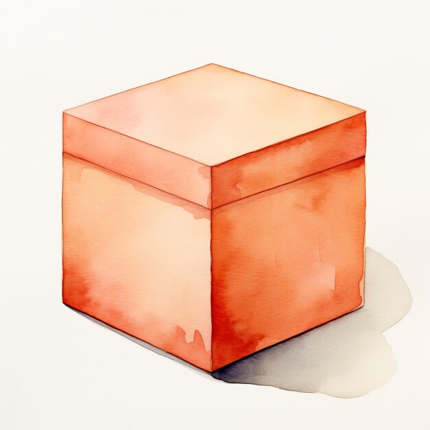 Watercolor Drawing Of A Box On Plain White Background