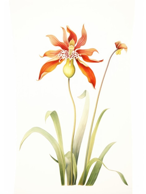 Watercolor Drawing of Caladenia Melanema on White Background AI Generated