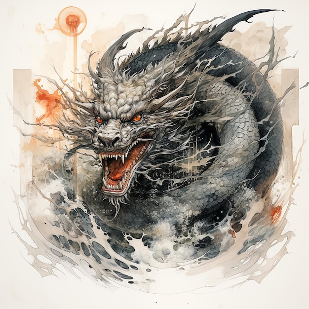 Акварельный рисунок китайского дракона-символа года