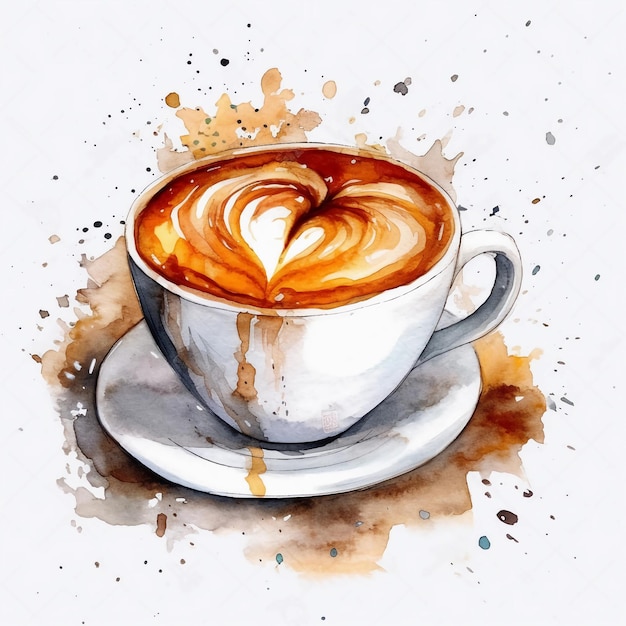 Акварельный рисунок кофе Акварельный белый фон меню кафе