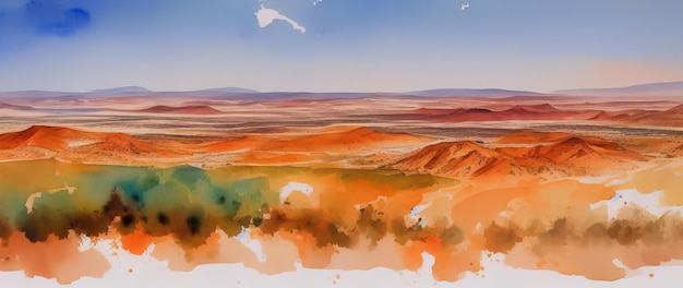 Watercolor drawing of a colored canyon in the desert of egypt generative ai