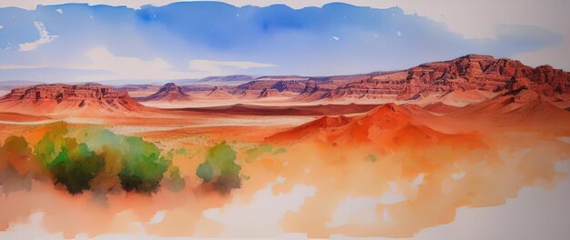 Watercolor drawing of a colored canyon in the desert of Egypt Generative AI