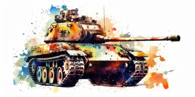 Watercolor drawing of combat tank