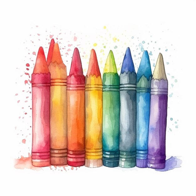 a watercolor drawing of crayons.