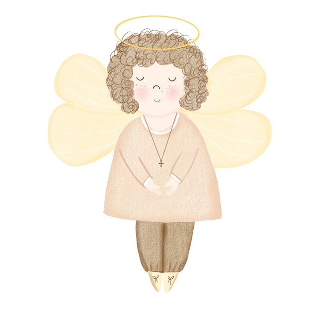 Foto disegno ad acquerello di un carino angelo su uno sfondo bianco isolato per inviti e biglietti di auguri