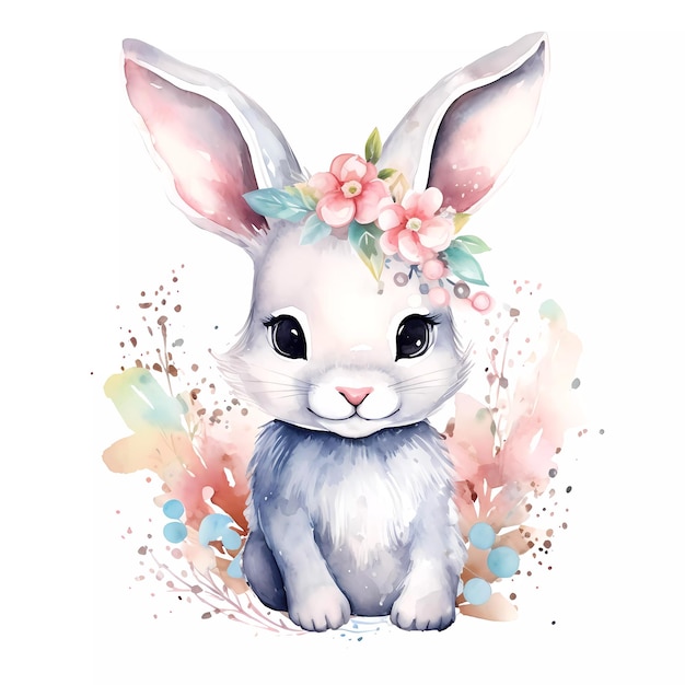 Watercolor drawing of a cute baby bunny