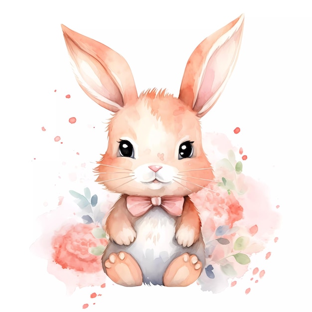 かわいい赤ちゃんウサギの水彩画