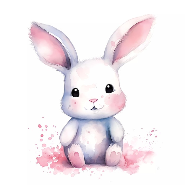 Watercolor drawing of a cute baby bunny