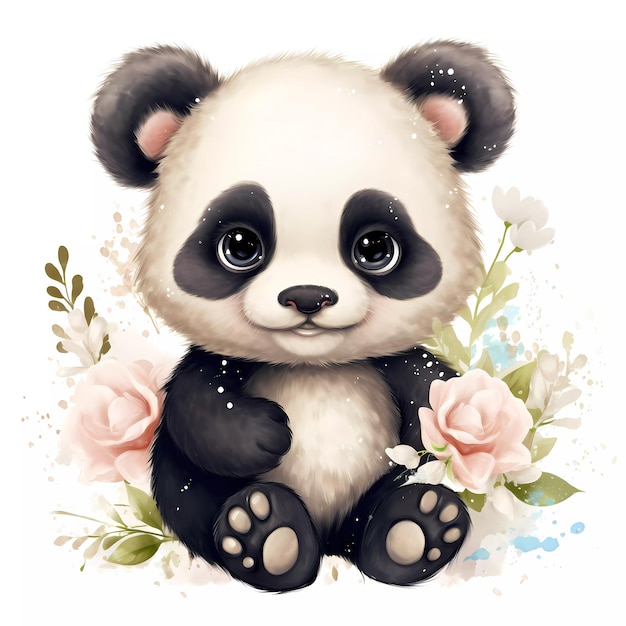 Watercolor drawing of a cute baby panda