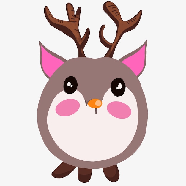 Photo watercolor and drawing for cute cartoon smile reindeer digital painting of icon illustration