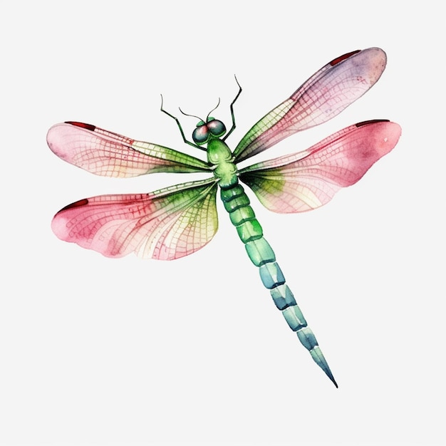 A watercolor drawing of a dragonfly.