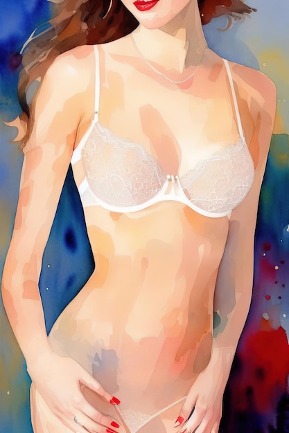 Watercolor drawing of an elegant slim sexy girl in lingerie Generative AI