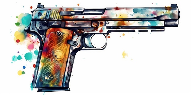 Watercolor drawing of a firearm