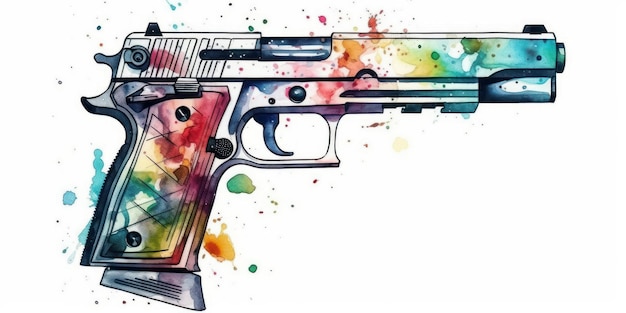 Watercolor drawing of a firearm