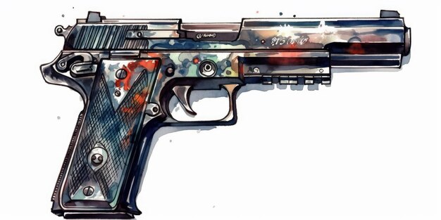 Watercolor drawing of a firearm