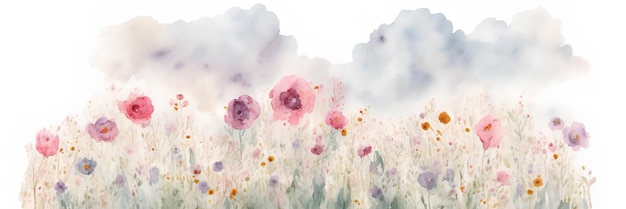 Watercolor drawing of flowers wild blooming meadow ai generation