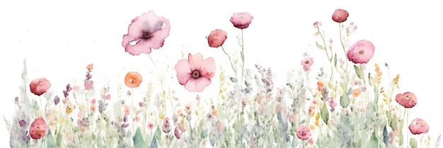 Watercolor drawing of flowers wild blooming meadow ai generation