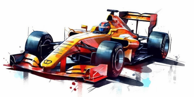 Watercolor drawing of a formula I racing car