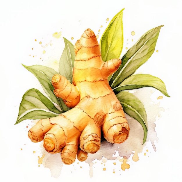 A watercolor drawing of a ginger root