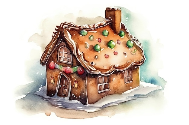 Watercolor Drawing Gingerbread On White Background Generative AI