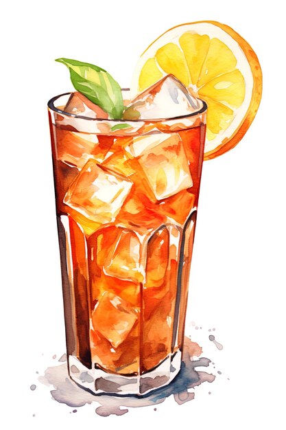 Photo a watercolor drawing of a glass with ice and orange slices