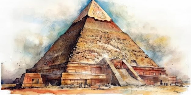 Watercolor drawing of the great pyramid of egypt