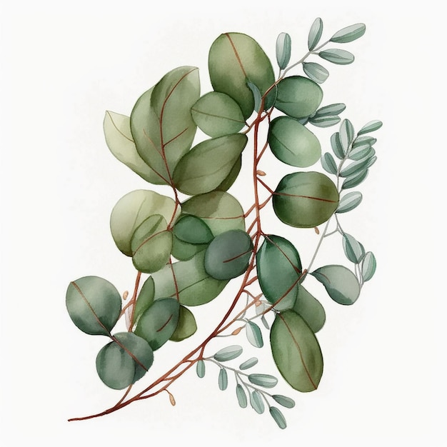 A watercolor drawing of a green plant with silver leaves and green leaves.