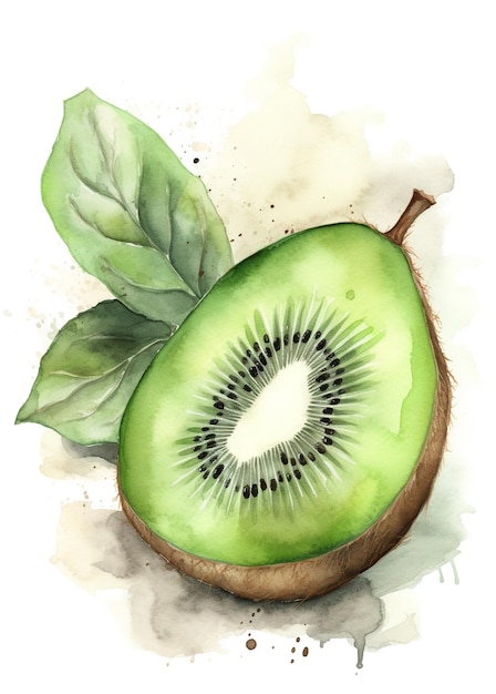 A watercolor drawing of a kiwi fruit