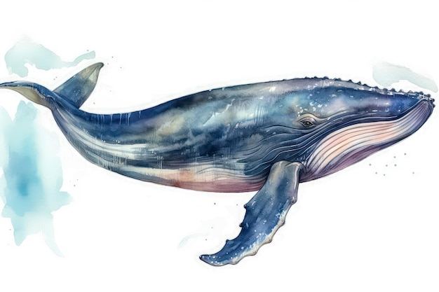 Watercolor drawing of a large whale