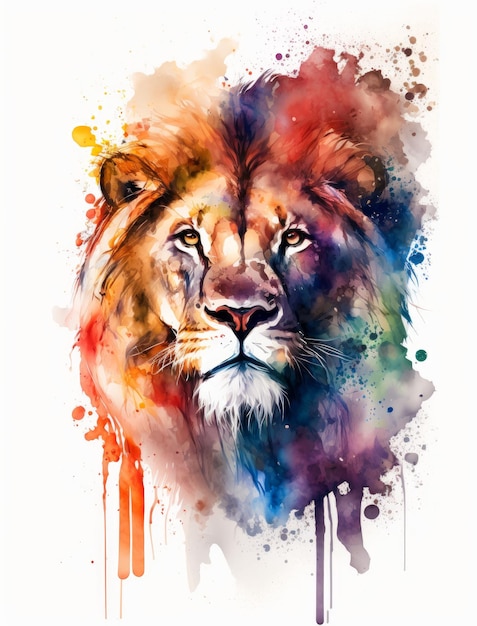 Watercolor drawing of a lion on a white background Generative AI