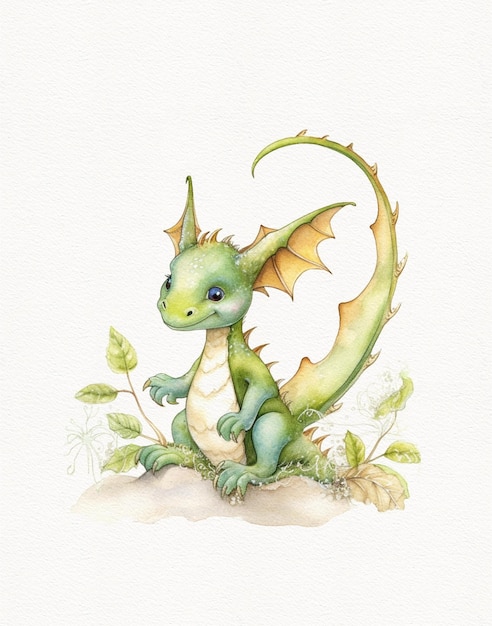 Photo watercolor drawing of magical fantasy flying dragon fabulous animal