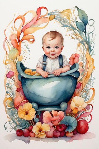 Watercolor drawing of a newborn baby portrait of a newborn