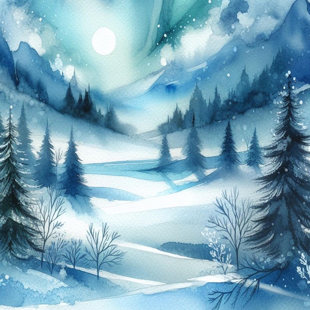 Фото Акварель северных гор и снега абстрактный винтажный фон