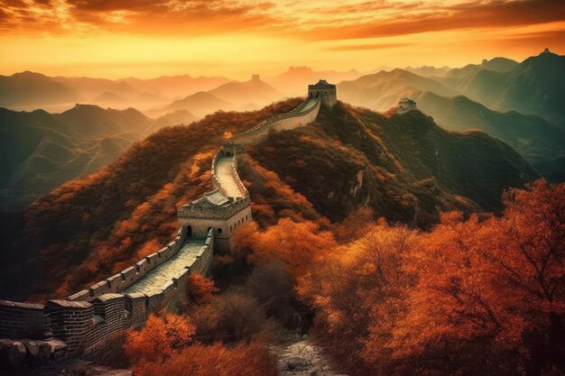 Premium AI Image | Watercolor drawing painting of the Great Wall of ...