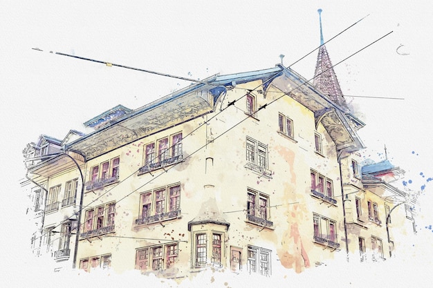 watercolor drawing picture city of bern beautiful city at switzerland