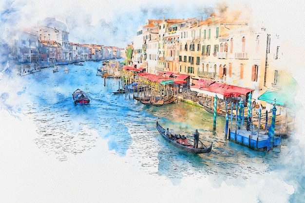 Watercolor drawing picture of Venice Famous landmark of Italy Venezia Italy