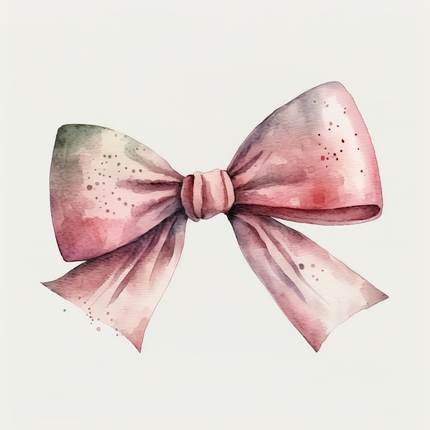 Watercolor drawing of a pink bow on a white background Generative AI
