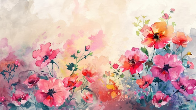 Photo watercolor drawing of pink summer flowers