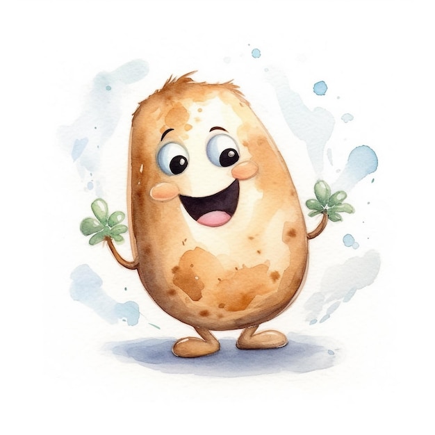 A watercolor drawing of a potato with a smiling face and a smiling face.